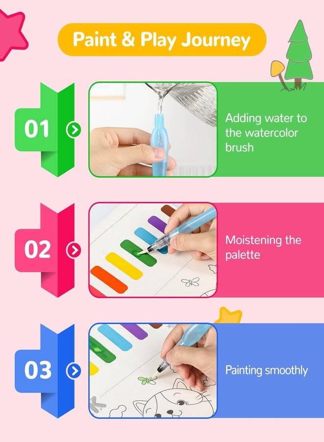TECJOE Paint with Water Coloring Books for Toddlers, A to Z 26 Pages Animal Watercolor Paint Set with 3 Brushes, Mess Free Painting Activity for Kids Ages 4 5 6 7 8, Christmas Gifts Arts & Crafts Toy - Image 5